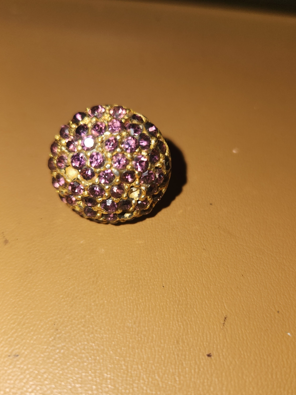 Vintage Gold-Tone Pink Crystal Ball Statement Ring